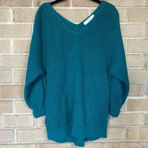 LOFT Teal V-Neck Knit Sweater